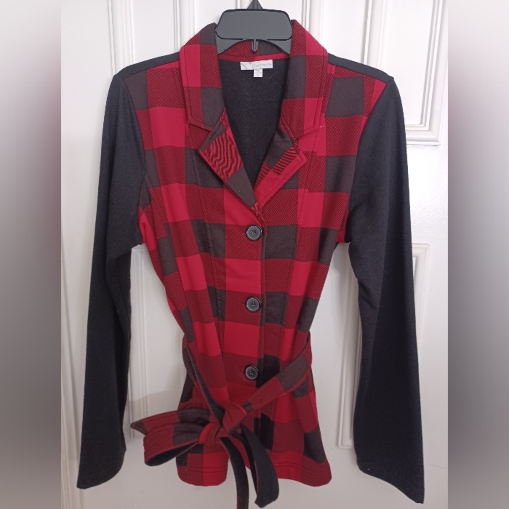 Flannel Jacket Womens Large Red Black Double Breasted